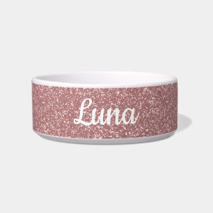 Personalized Rose Gold Glitter Girly Pink Dog Bowl