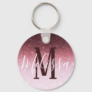 Personalized rose gold glitter gradient keychain