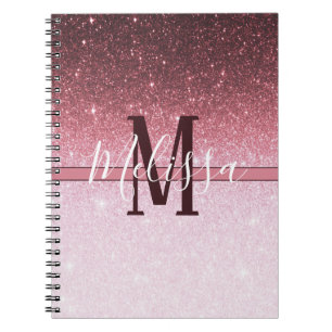 Personalized rose gold glitter gradient notebook