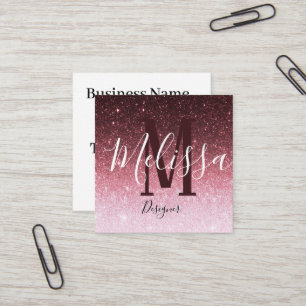 Personalized rose gold glitter gradient square business card