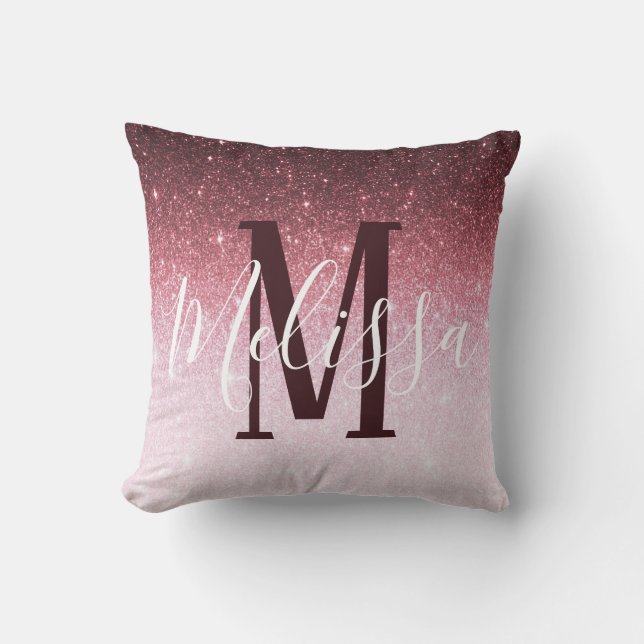 Personalized rose gold glitter gradient throw pillow (Front)