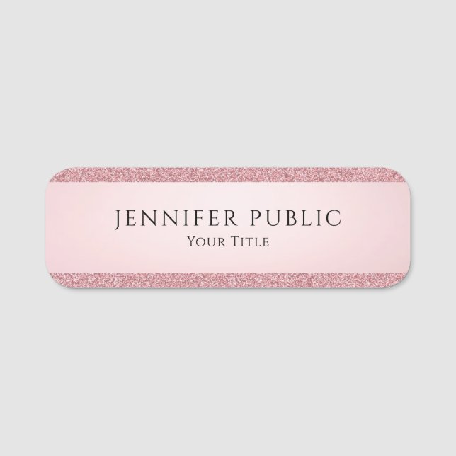 Personalized Rose Gold Glitter Look Template Name Tag (Front)