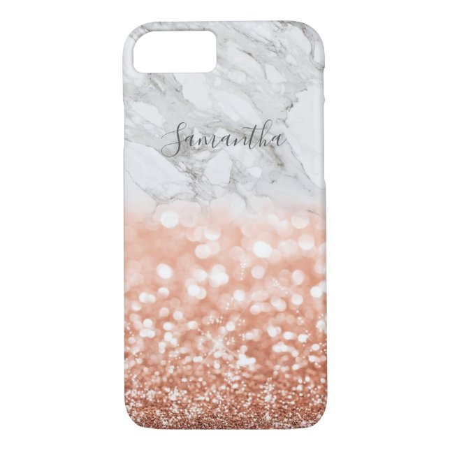 Personalized Rose Gold Glitter Marble iPhone Case (Back)