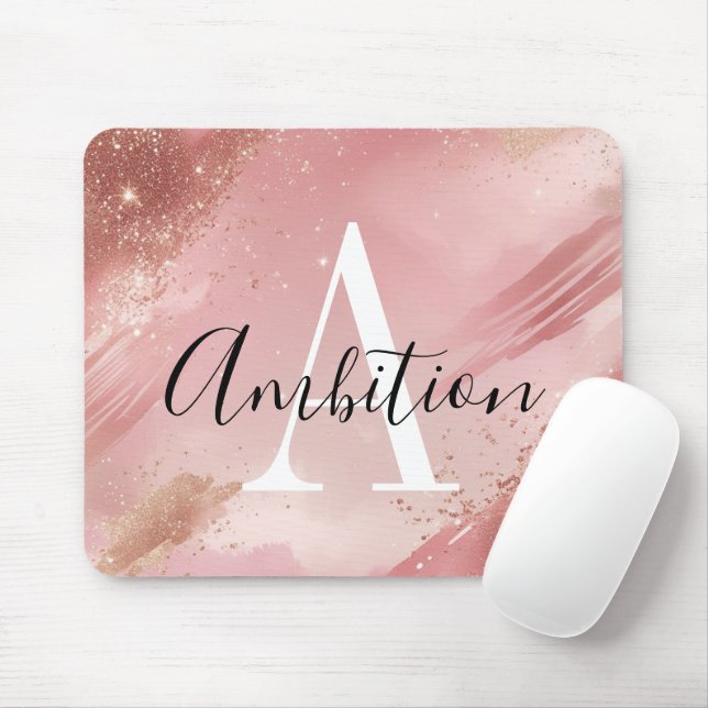 Personalized Rose Gold Glitter Mousepad – Monogram (With Mouse)