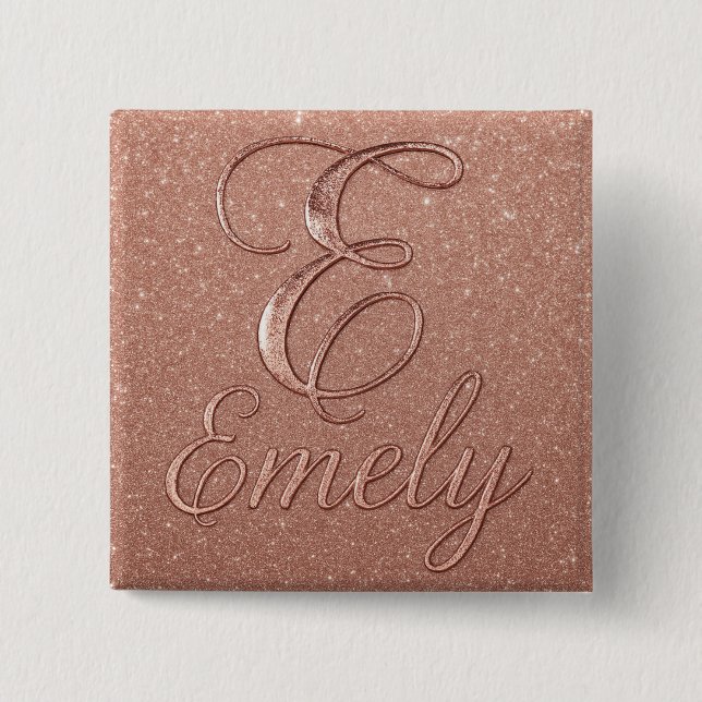 Personalized Rose Gold Glitter Name Design – Emely 2 Inch Square Button (Front)