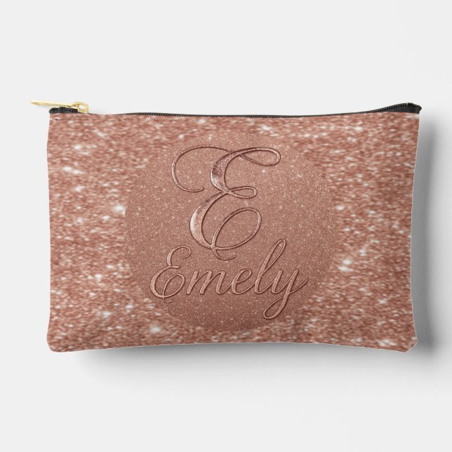 Personalized Rose Gold Glitter Name Design – Emely Accessory Pouch (Front)
