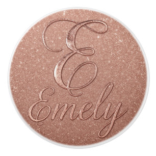 Personalized Rose Gold Glitter Name Design – Emely Ceramic Knob