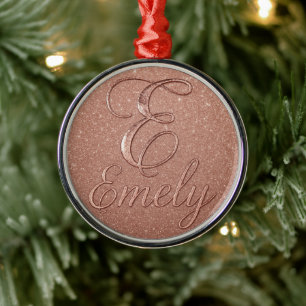 Personalized Rose Gold Glitter Name Design – Emely Metal Ornament