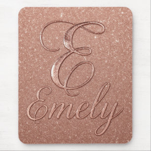 Personalized Rose Gold Glitter Name Design – Emely Mouse Pad