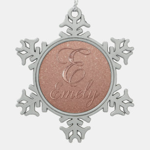 Personalized Rose Gold Glitter Name Design – Emely Snowflake Pewter Christmas Ornament