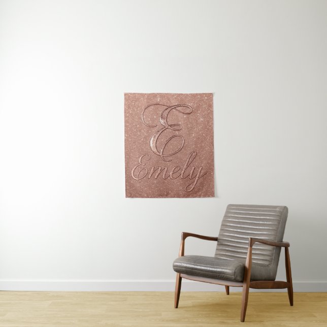 Personalized Rose Gold Glitter Name Design – Emely Tapestry (In Situ)