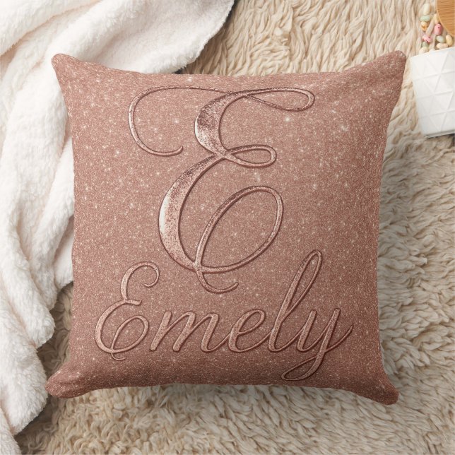 Personalized Rose Gold Glitter Name Design – Emely Throw Pillow (Blanket)