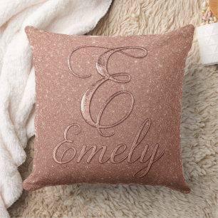 Personalized Rose Gold Glitter Name Design – Emely Throw Pillow
