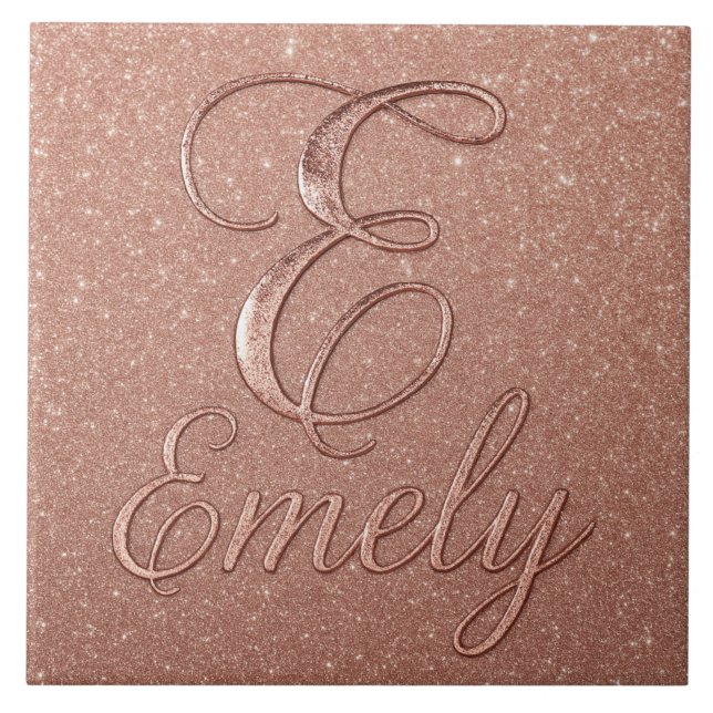 Personalized Rose Gold Glitter Name Design – Emely Tile (Front)