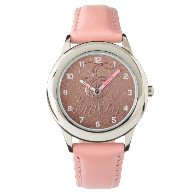Personalized Rose Gold Glitter Name Design – Emely Watch (Front)