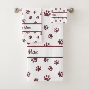 Personalized Rose Gold Glitter Paw Prints Bath Towel Set