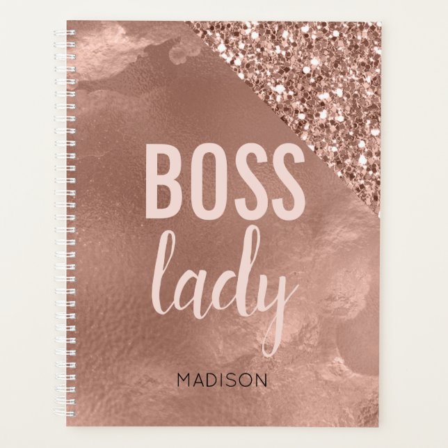 Personalized Rose Gold Glitter | Pink  Boss Lady Planner (Front)