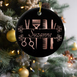 Personalized Rose Gold hair Stylist Hairdresser Ceramic Ornament<br><div class="desc">This design may be personalized in the area provided by changing the photo and/or text. Or it can be customized by choosing the click to customize further option and delete or change the colour of the background, add text, change the text colour or style, or delete the text for an...</div>
