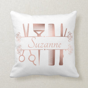 Personalized Rose Gold hair Stylist Hairdresser Throw Pillow