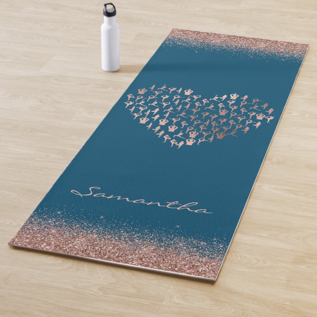 Personalized Rose Gold Heart Poses Namaste Yoga Ma Yoga Mat (In Situ)