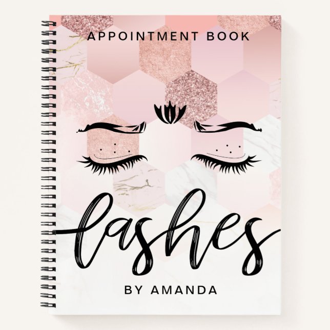 Personalized Rose Gold Lashes Appointment Book (Front)