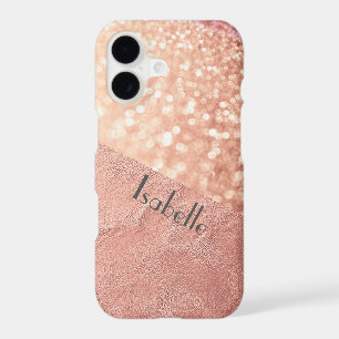 Personalized Rose Gold Leather Glitter Clear case