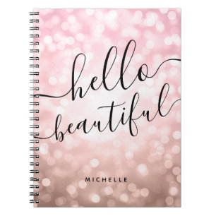 Personalized Rose Gold Lights "Hello Beautiful" Notebook