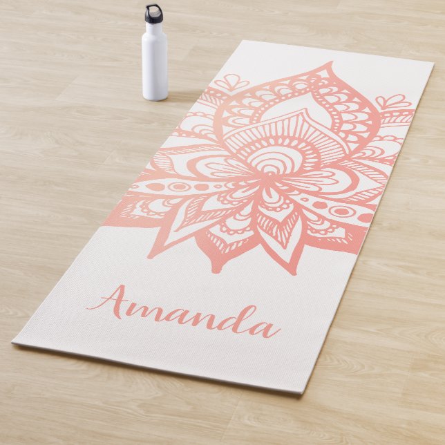 Personalized Rose Gold Lotus Flower Mandala Pink Yoga Mat (In Situ)