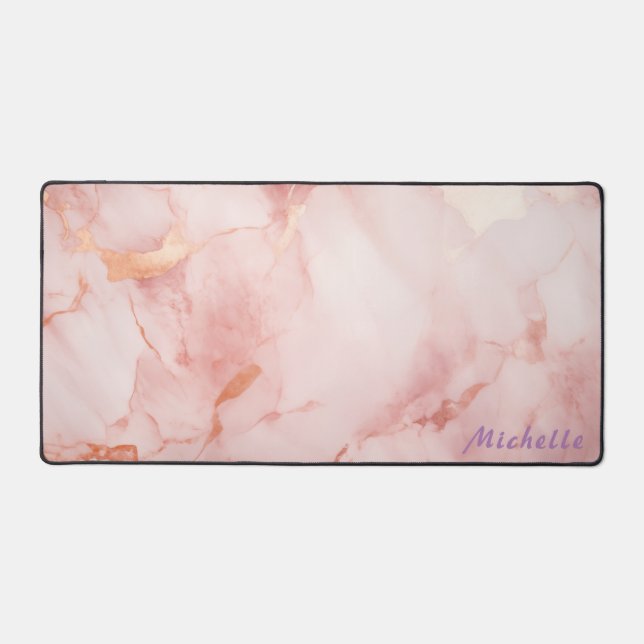 Personalized Rose Gold Marble Desk Mat (Front)