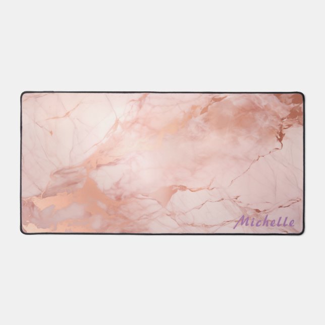 Personalized Rose Gold Marble Desk Mat (Front)