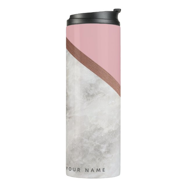 Personalized Rose Gold Marble Effect Travel Mug (Rotated Left)