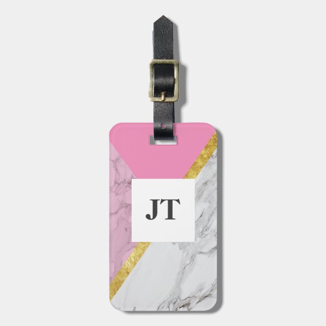 Personalized Rose Gold Marble Pink Luggage Tag (Front Vertical)