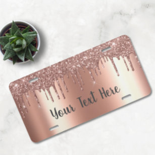 Personalized Rose Gold Metallic Glitter Drips License Plate