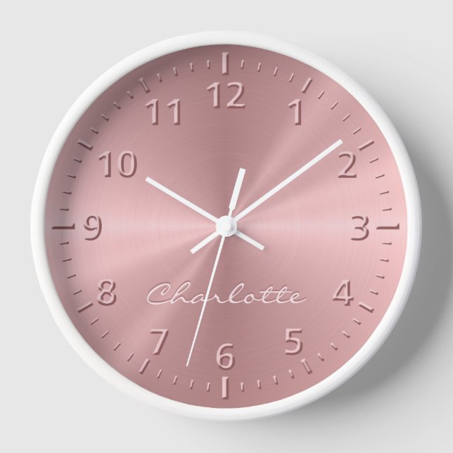 Personalized Rose Gold Metallic Radial Texture Clock (Front)