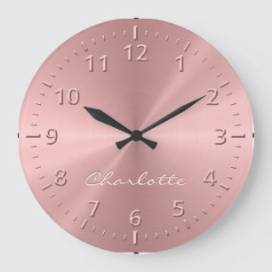 Personalized Rose Gold Metallic Radial Texture Large Clock