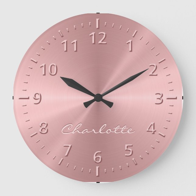 Personalized Rose Gold Metallic Radial Texture Large Clock (Front)