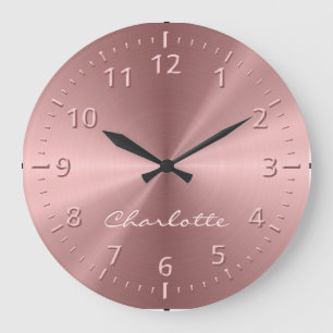 Personalized Rose Gold Metallic Radial Texture Large Clock