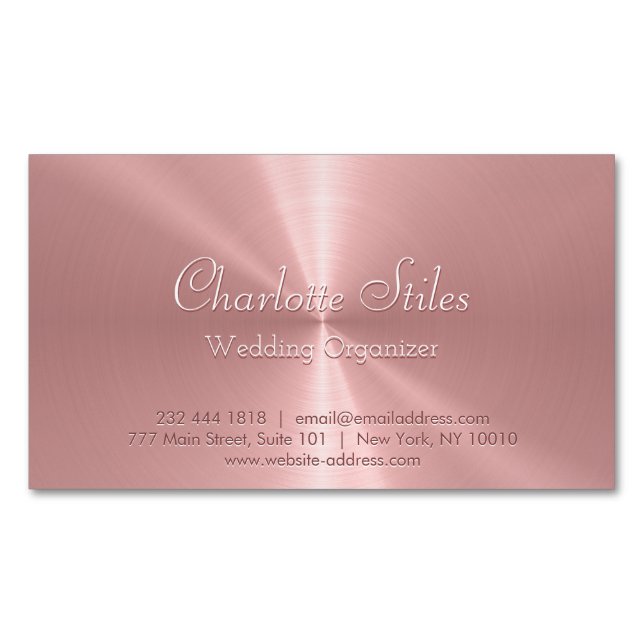 Personalized Rose Gold Metallic Radial Texture Magnetic Business Card (Front)