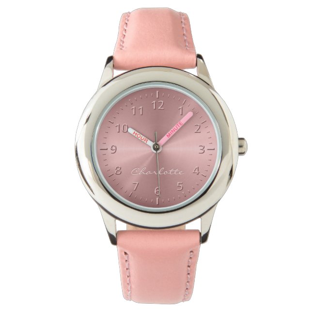Personalized Rose Gold Metallic Radial Texture Watch (Front)