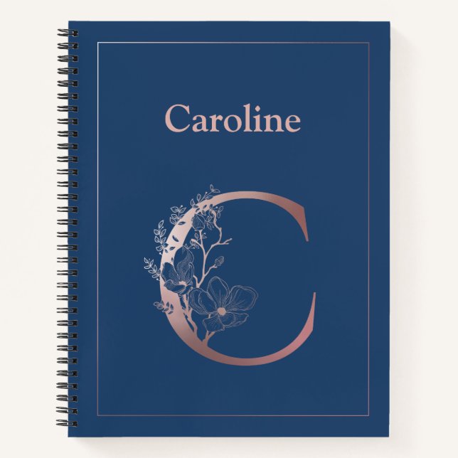 Personalized Rose Gold Monogram Initial C Notebook (Front)