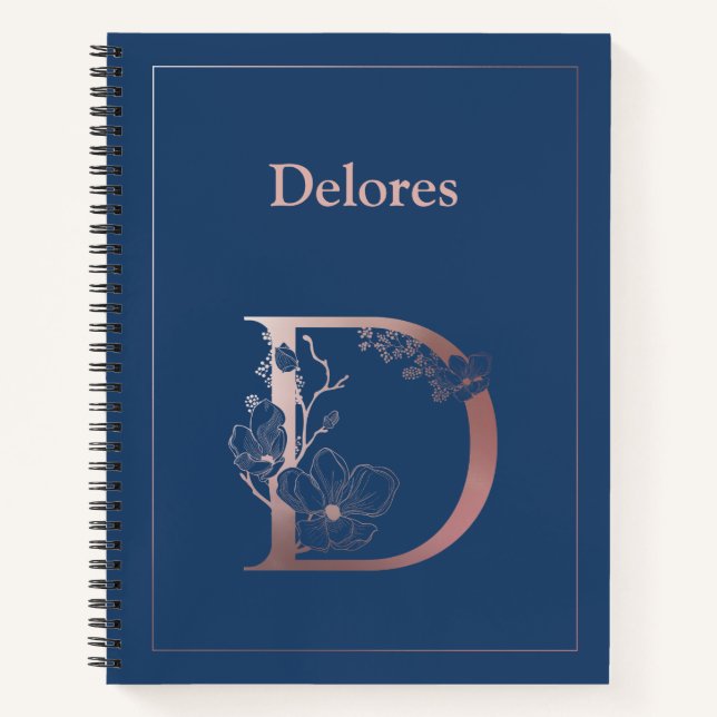 Personalized Rose Gold Monogram Initial D Notebook (Front)
