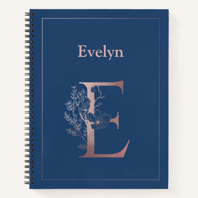 Personalized Rose Gold Monogram Initial E Notebook (Front)