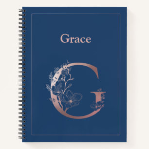 Personalized Rose Gold Monogram Initial G Notebook