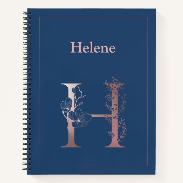 Personalized Rose Gold Monogram Initial H Notebook (Front)