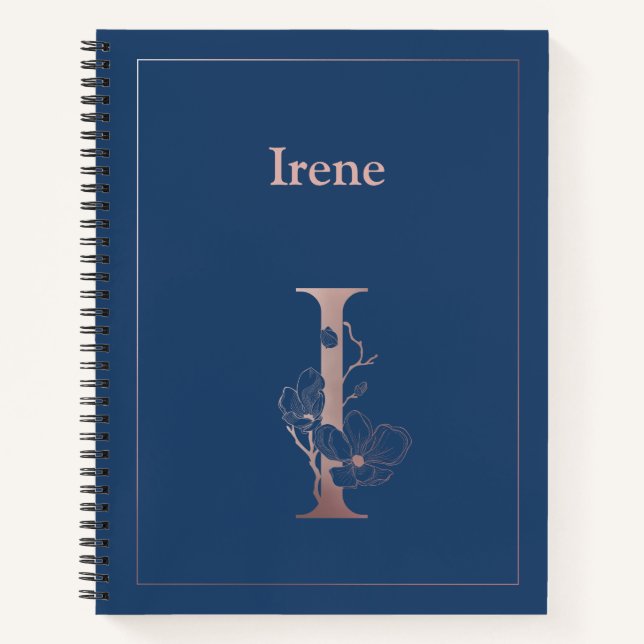 Personalized Rose Gold Monogram Initial I Notebook (Front)