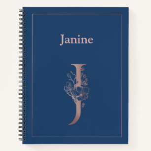 Personalized Rose Gold Monogram Initial J Notebook