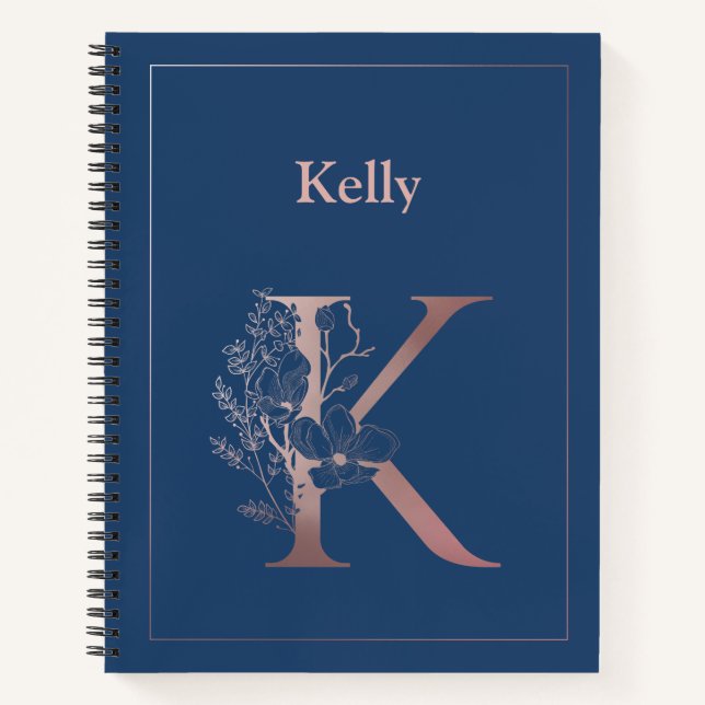 Personalized Rose Gold Monogram Initial K Notebook (Front)