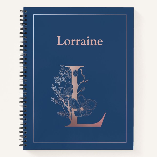 Personalized Rose Gold Monogram Initial L Notebook (Front)