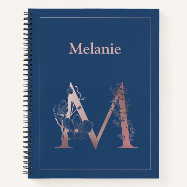 Personalized Rose Gold Monogram Initial M Notebook (Front)