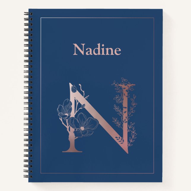 Personalized Rose Gold Monogram Initial N Notebook (Front)